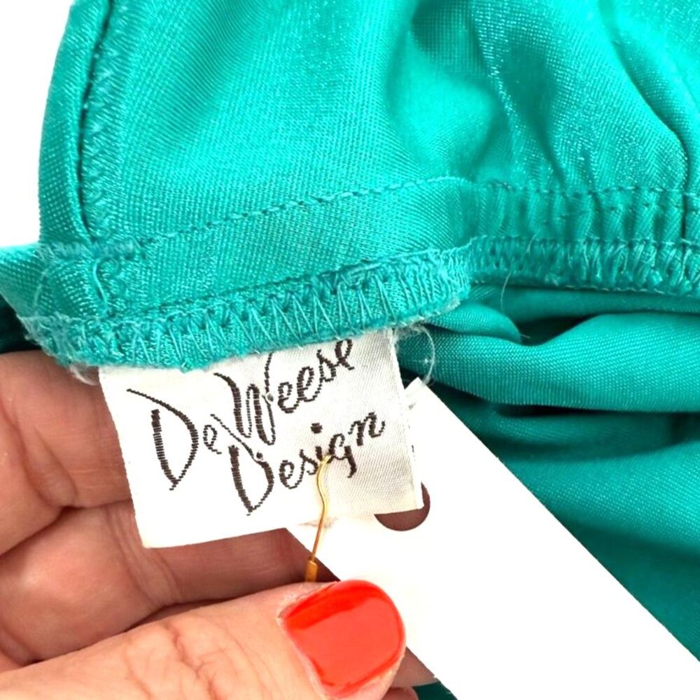 DeWeese Design vintage teal bathing suit - tie halter w/rouched sides - 70s/80s - Picture 8 of 8